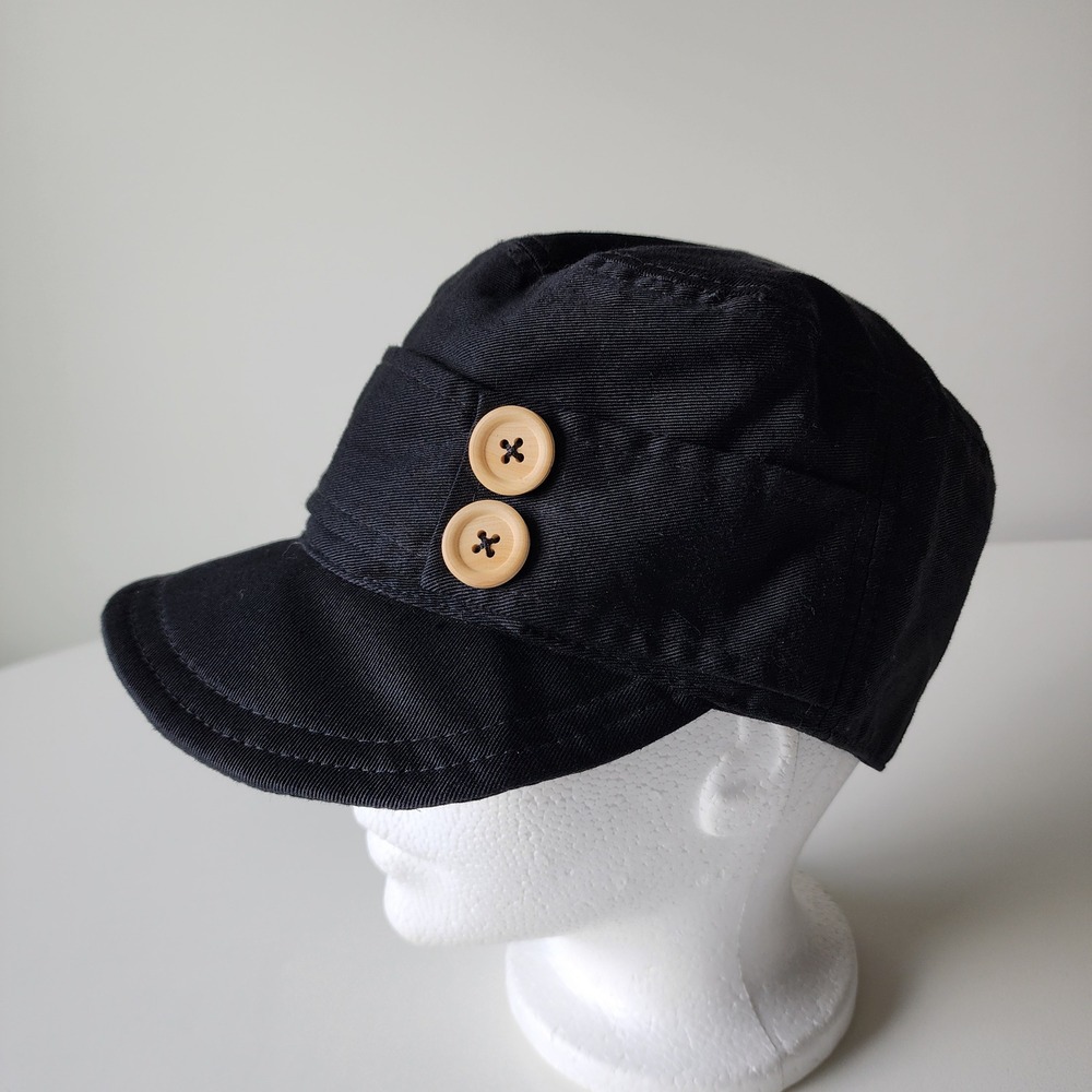 Reitmans Military Cadet Hat Cap Womens Large Black Wooden Buttons Utility Travel